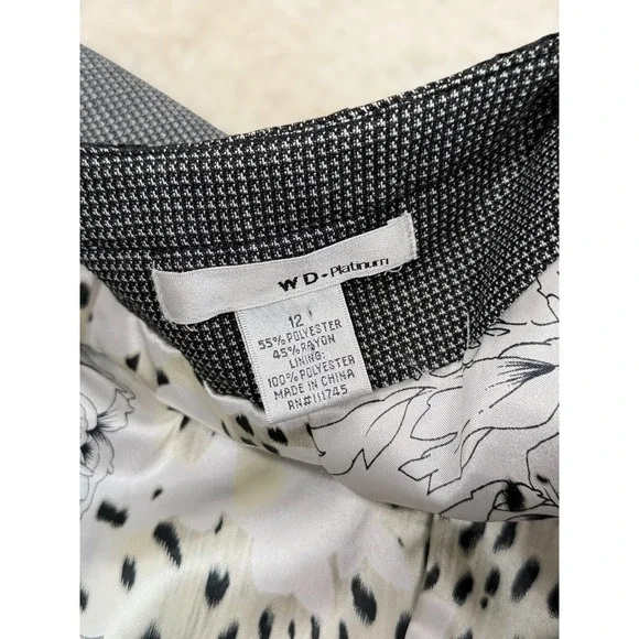 WD-Platinum Beaded Houndstooth Blazer Jacket Black White Size 12 Leopard Lining - Picture 8 of 8